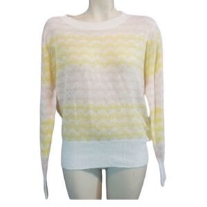 FRNCH Yellow & Pink Shear Sweater Size Medium